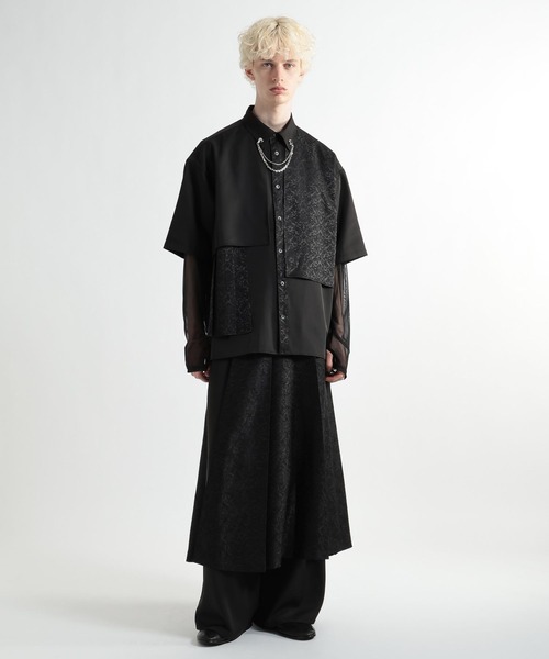 HARE（ハレ）の「ジャガードプリーツフラシシャツ(HARE)（シャツ/ブラウス・メンズ・ブラック/グレー/ブルー/オレンジ/ホワイト/グレー系その他・FREE）」の7枚目の写真