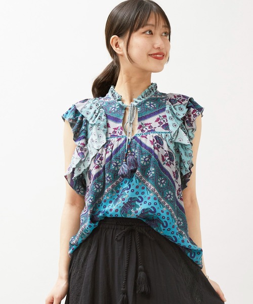 チャイハネ(チャイハネ)の「【チャイハネ】エスニックプリント ナリアトップス(その他トップス・レディース・カーキ/ベージュ/ピンク/ブルー/ライトベージュ/オレンジ・FREE)」の5枚目の写真