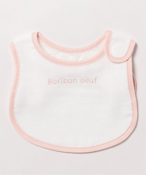Boribon oeuf（ボリボンウーフ）の「【Boribon oeuf】エル羽根つきビブ（スタイ/よだれかけ・キッズ・ピンク/グレー・FREE）」の2枚目の写真