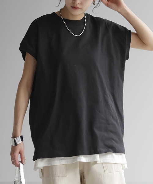 HUG.U(ハグユー)の「しっかり綿100% ヘビーオンス モックネックTシャツ(Tシャツ/カットソー・レディース・ナチュラル/ブラック/ライトオリーブ/ホワイト/ダークグレー/マスタード・L/M)」の15枚目の写真