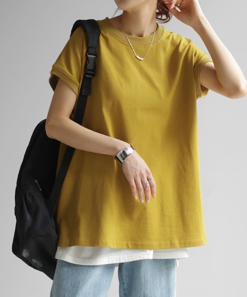 HUG.U(ハグユー)の「しっかり綿100% ヘビーオンス モックネックTシャツ(Tシャツ/カットソー・レディース・ナチュラル/ブラック/ライトオリーブ/ホワイト/ダークグレー/マスタード・L/M)」の12枚目の写真