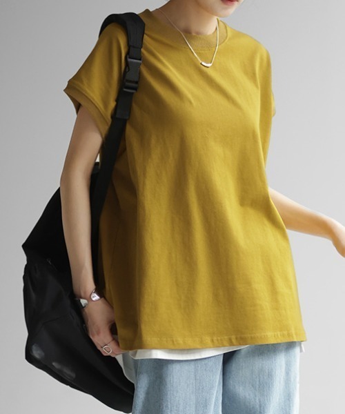HUG.U(ハグユー)の「しっかり綿100% ヘビーオンス モックネックTシャツ(Tシャツ/カットソー・レディース・ナチュラル/ブラック/ライトオリーブ/ホワイト/ダークグレー/マスタード・L/M)」の11枚目の写真