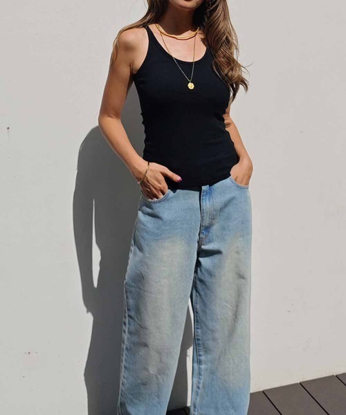 esutoreja（エストレジャ）の「ユーネックリブタンクトップ（タンクトップ・レディース・ブラック/ブラウン/ホワイト・FREE）」の4枚目の写真