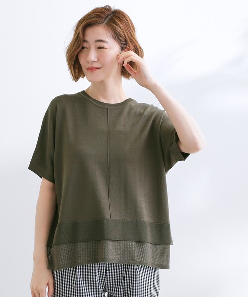 grove(グローブ)の「【夏に嬉しい機能付き】やわらかドライタッチレイヤードライクニット(ニット/セーター・レディース・グレー/ブラック/アイボリー系2/ブルーグリーン/ダークオリーブ・02/03/04/01/05)」の4枚目の写真