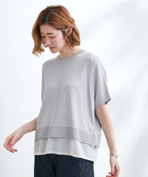 grove(グローブ)の「【夏に嬉しい機能付き】やわらかドライタッチレイヤードライクニット(ニット/セーター・レディース・グレー/ブラック/アイボリー系2/ブルーグリーン/ダークオリーブ・02/03/04/01/05)」の6枚目の写真