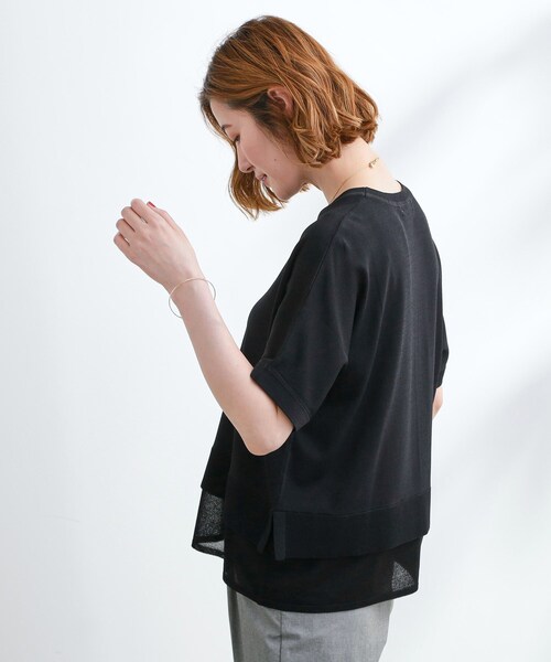 grove(グローブ)の「【夏に嬉しい機能付き】やわらかドライタッチレイヤードライクニット(ニット/セーター・レディース・グレー/ブラック/アイボリー系2/ブルーグリーン/ダークオリーブ・02/03/04/01/05)」の11枚目の写真