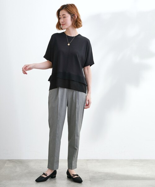 grove(グローブ)の「【夏に嬉しい機能付き】やわらかドライタッチレイヤードライクニット(ニット/セーター・レディース・グレー/ブラック/アイボリー系2/ブルーグリーン/ダークオリーブ・02/03/04/01/05)」の12枚目の写真