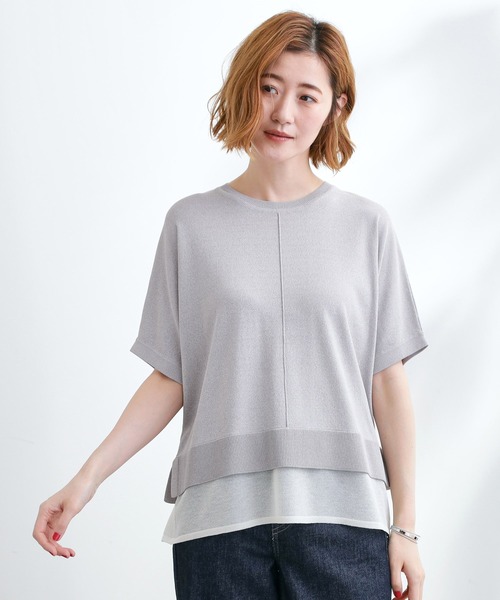 grove(グローブ)の「【夏に嬉しい機能付き】やわらかドライタッチレイヤードライクニット(ニット/セーター・レディース・グレー/ブラック/アイボリー系2/ブルーグリーン/ダークオリーブ・02/03/04/01/05)」の3枚目の写真
