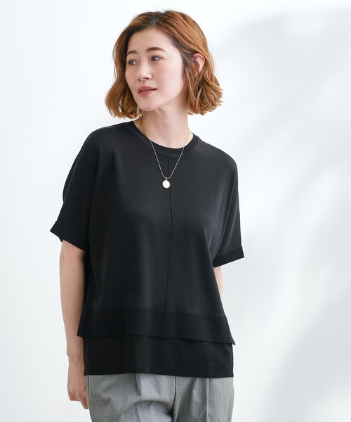 grove(グローブ)の「【夏に嬉しい機能付き】やわらかドライタッチレイヤードライクニット(ニット/セーター・レディース・グレー/ブラック/アイボリー系2/ブルーグリーン/ダークオリーブ・02/03/04/01/05)」の2枚目の写真