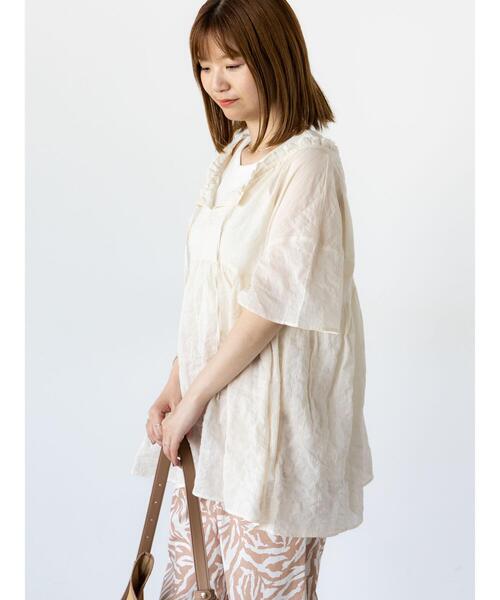 Lugnoncure（ルノンキュール）の「ネックシャーリング切替ブラウス（シャツ/ブラウス・レディース・ベージュ/ネイビー/ミント・F）」の9枚目の写真