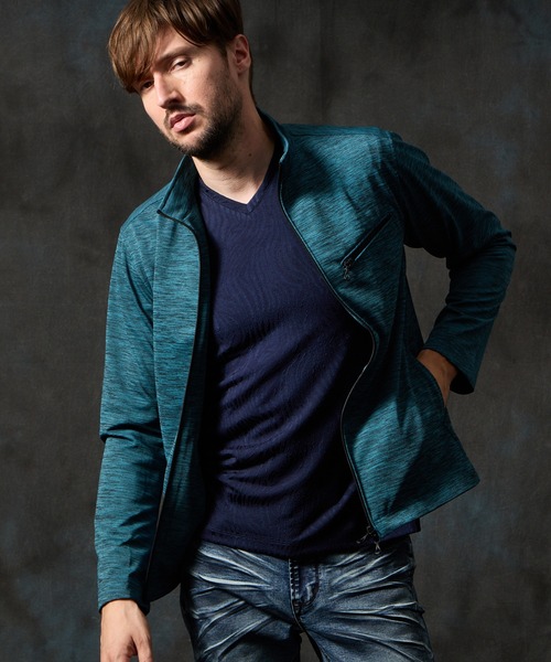 HIDEAWAYS NICOLE(ハイダウェイニコル)の「メランジダブルフェイスジップアップブルゾン(ブルゾン・メンズ・グレー/カーキ/ブルーグリーン・MEDIUM/LARGE/X-LARGE)」の3枚目の写真