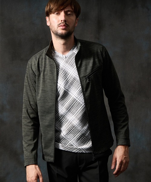 HIDEAWAYS NICOLE(ハイダウェイニコル)の「メランジダブルフェイスジップアップブルゾン(ブルゾン・メンズ・グレー/カーキ/ブルーグリーン・MEDIUM/LARGE/X-LARGE)」の2枚目の写真