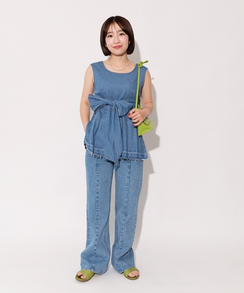 FREAK'S STORE（フリークスストア）の「【全骨格優勝！シリーズ】 マルチウェイ リボン付きデニムトップス＜セットアップ対応＞ / チュニック / ベスト（チュニック・レディース・ネイビー/サックスブルー・ﾌﾘ-）」の11枚目の写真