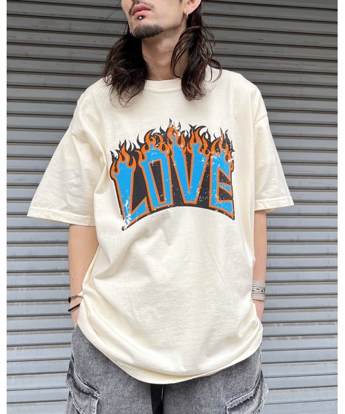 MODISH GAZE(モディシュガゼ)の「【MODISH GAZE】LOVEロゴプリント ピグメント加工 ビッグシルエットTシャツ(Tシャツ/カットソー・メンズ・アイボリー/ネイビー/スミクロ・FREE)」の11枚目の写真
