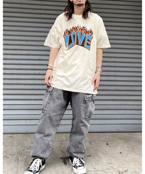 MODISH GAZE(モディシュガゼ)の「【MODISH GAZE】LOVEロゴプリント ピグメント加工 ビッグシルエットTシャツ(Tシャツ/カットソー・メンズ・アイボリー/ネイビー/スミクロ・FREE)」の12枚目の写真