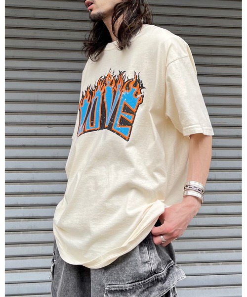 MODISH GAZE(モディシュガゼ)の「【MODISH GAZE】LOVEロゴプリント ピグメント加工 ビッグシルエットTシャツ(Tシャツ/カットソー・メンズ・アイボリー/ネイビー/スミクロ・FREE)」の13枚目の写真