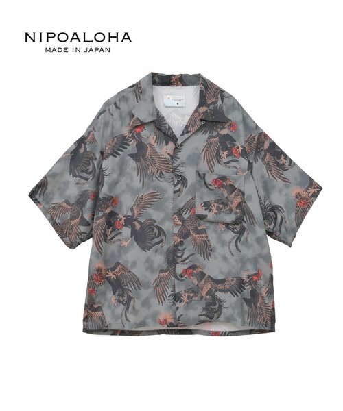 NIPOALOHA（ニポアロハ）の「【NIPOALOHA】"軍鶏-SHAMO" SHORT SLEEVE SHIRT（シャツ/ブラウス・レディース・ブルーグリーン/グレー・MEDIUM/SMALL）」の2枚目の写真