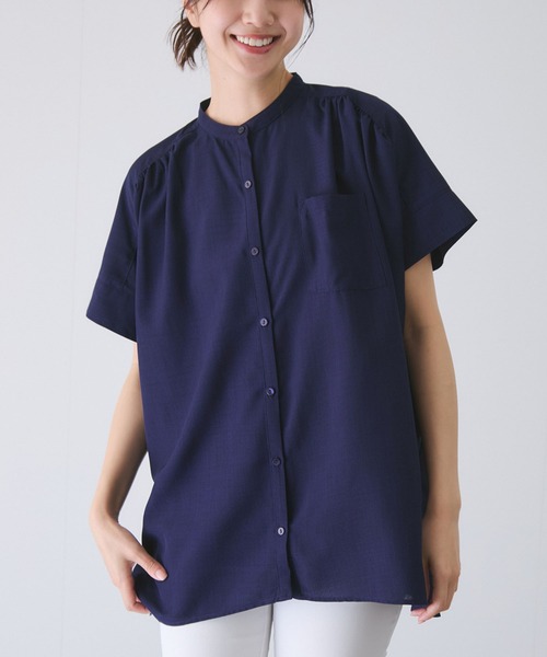 Jayro(ジャイロ)の「リネンライクシャツ(シャツ/ブラウス・レディース・ブルー/ターコイズブルー/ホワイト系その他/ネイビー/オレンジ・M)」の3枚目の写真