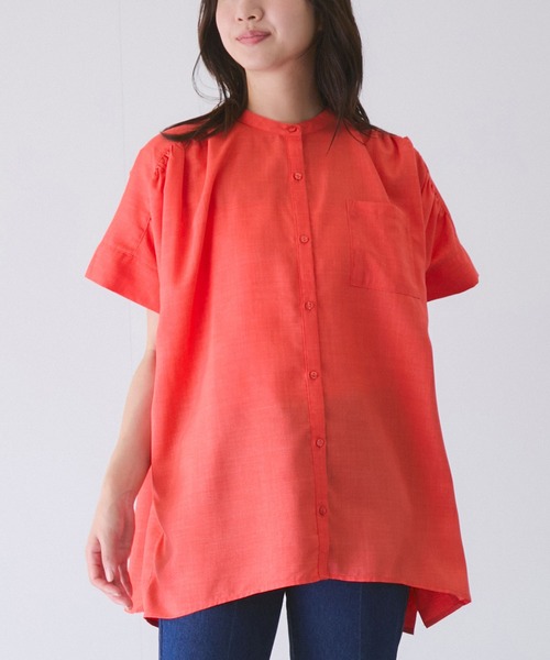 Jayro(ジャイロ)の「リネンライクシャツ(シャツ/ブラウス・レディース・ブルー/ターコイズブルー/ホワイト系その他/ネイビー/オレンジ・M)」の2枚目の写真