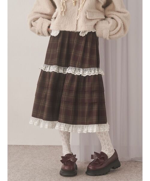 merryjenny タックフリルミディスカート ブラウン セール】タックフリルミディスカート（スカート）｜merry jenny