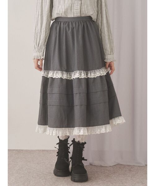 merry jenny（メリージェニー）の「タックフリルミディスカート（スカート・レディース・グレー/ブラウン/ネイビー・FREE）」の2枚目の写真