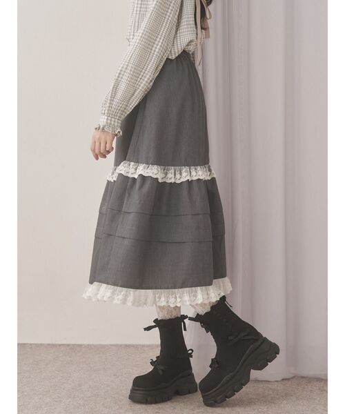 merry jenny（メリージェニー）の「タックフリルミディスカート（スカート・レディース・グレー/ブラウン/ネイビー・FREE）」の8枚目の写真