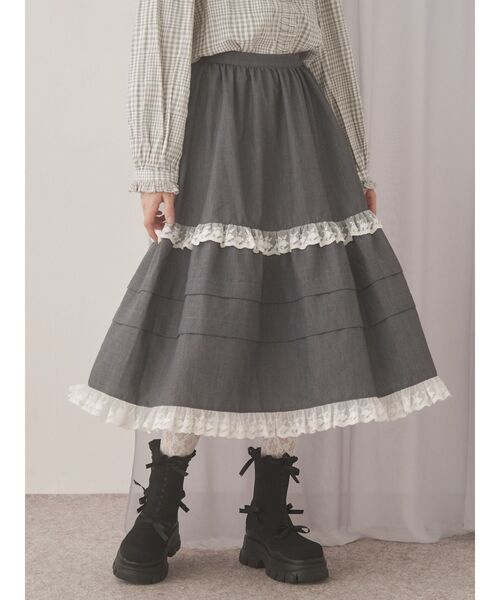 merry jenny（メリージェニー）の「タックフリルミディスカート（スカート・レディース・グレー/ブラウン/ネイビー・FREE）」の9枚目の写真