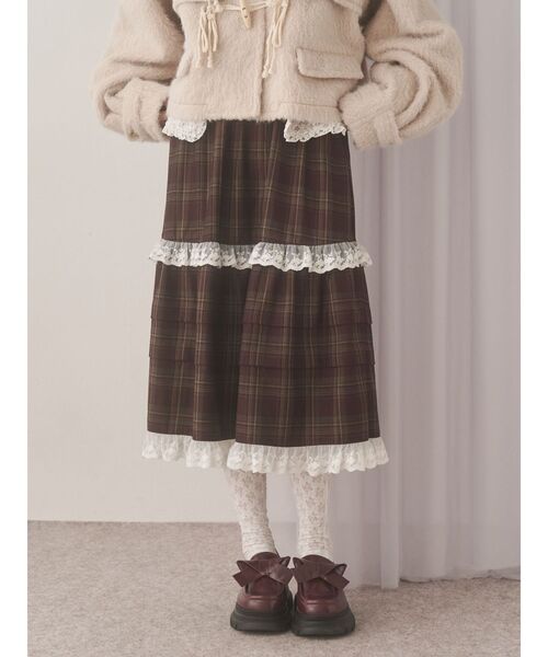 merry jenny（メリージェニー）の「タックフリルミディスカート（スカート・レディース・グレー/ブラウン/ネイビー・FREE）」の15枚目の写真