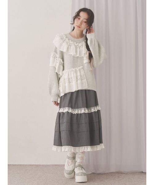 merryjenny タックフリルミディスカート ブラウン セール】タックフリルミディスカート（スカート）｜merry jenny