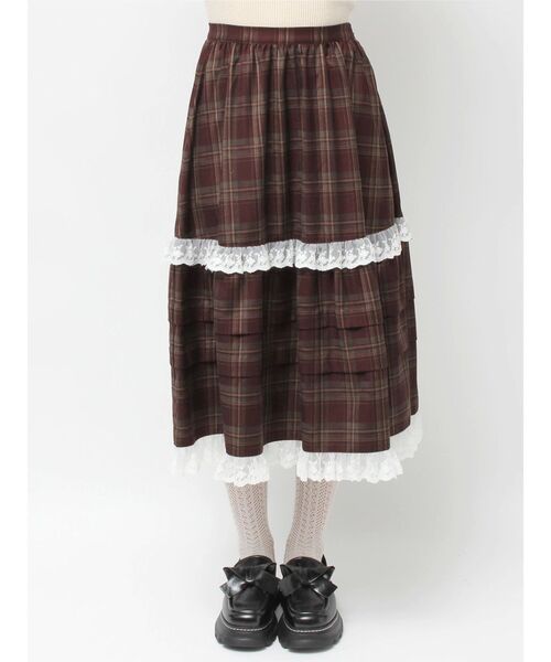 merryjenny タックフリルミディスカート ブラウン セール】タックフリルミディスカート（スカート）｜merry jenny