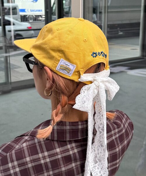 HELLO.SANFRANCISCO（ハローサンフランシスコ）の「【HELLO.SANFRANCISCO/ハローサンフランシスコ】レースリボン刺繍ロゴカラーCAP（キャップ・レディース・ピンク/グリーン/イエロー/ネイビー・ONE SIZE）」の7枚目の写真