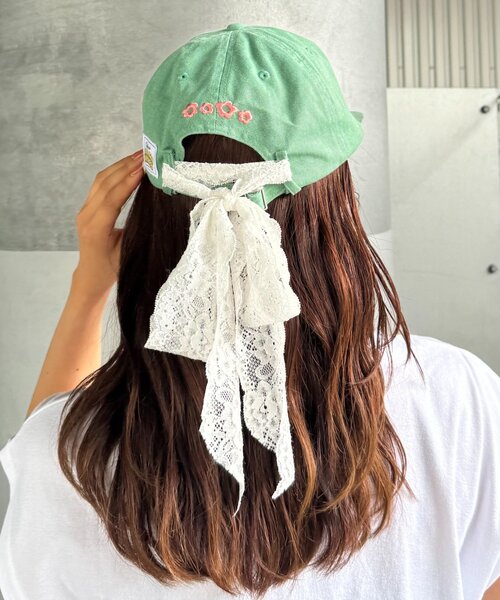 HELLO.SANFRANCISCO（ハローサンフランシスコ）の「【HELLO.SANFRANCISCO/ハローサンフランシスコ】レースリボン刺繍ロゴカラーCAP（キャップ・レディース・ピンク/グリーン/イエロー/ネイビー・ONE SIZE）」の10枚目の写真