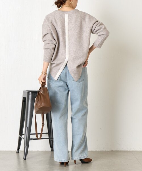 Jena espace merveilleux（ジェナ　エスパスメルヴェイユ）の「バックテープラメニット（ニット/セーター・レディース・チャコールグレー/ベージュ/グリーン・FREE）」の16枚目の写真