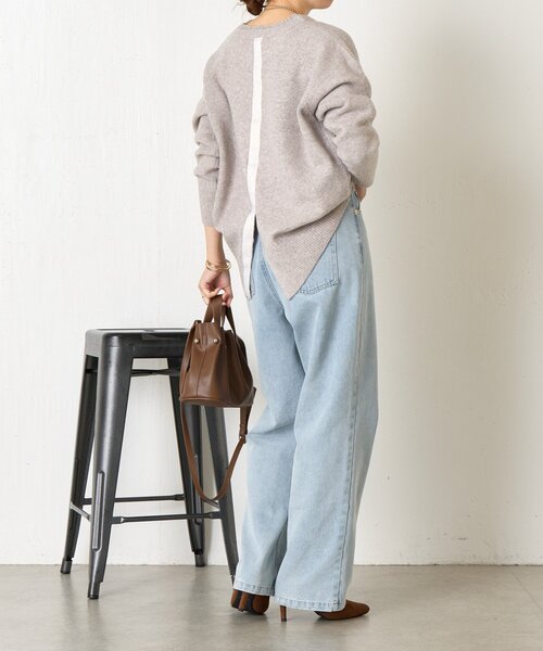 Jena espace merveilleux（ジェナ　エスパスメルヴェイユ）の「バックテープラメニット（ニット/セーター・レディース・チャコールグレー/ベージュ/グリーン・FREE）」の15枚目の写真