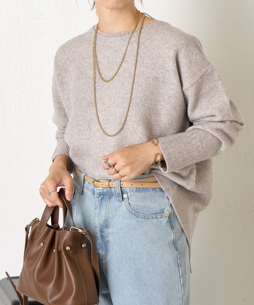 Jena espace merveilleux（ジェナ　エスパスメルヴェイユ）の「バックテープラメニット（ニット/セーター・レディース・チャコールグレー/ベージュ/グリーン・FREE）」の13枚目の写真