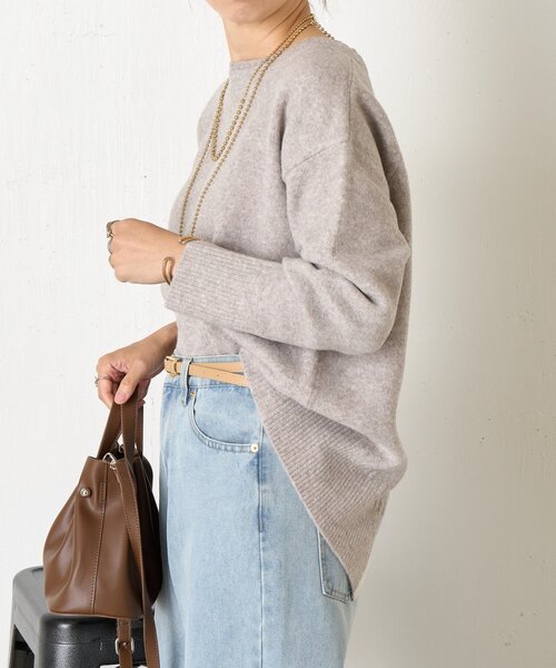 Jena espace merveilleux（ジェナ　エスパスメルヴェイユ）の「バックテープラメニット（ニット/セーター・レディース・チャコールグレー/ベージュ/グリーン・FREE）」の12枚目の写真