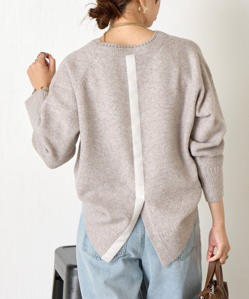 Jena espace merveilleux（ジェナ　エスパスメルヴェイユ）の「バックテープラメニット（ニット/セーター・レディース・チャコールグレー/ベージュ/グリーン・FREE）」の11枚目の写真