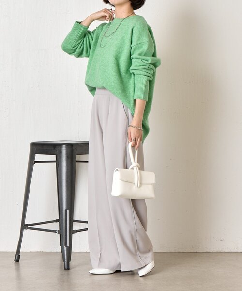 Jena espace merveilleux（ジェナ　エスパスメルヴェイユ）の「バックテープラメニット（ニット/セーター・レディース・チャコールグレー/ベージュ/グリーン・FREE）」の9枚目の写真