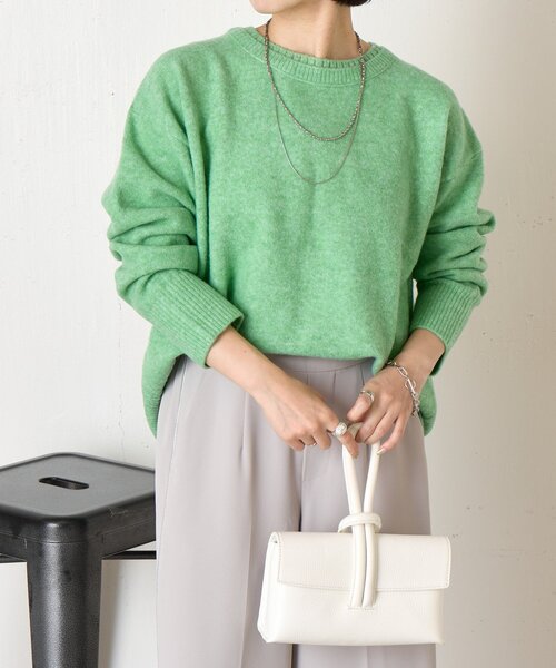 Jena espace merveilleux（ジェナ　エスパスメルヴェイユ）の「バックテープラメニット（ニット/セーター・レディース・チャコールグレー/ベージュ/グリーン・FREE）」の6枚目の写真