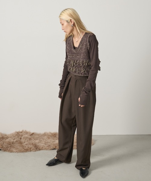 再入荷 パッド付バックオープンアームカバーリブトップス（Tシャツ