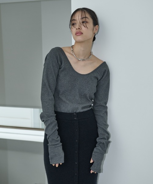 AIC.（エーアイシー）の「再入荷 パッド付バックオープンアームカバーリブトップス（Tシャツ/カットソー・レディース・ダークブラウン/オフホワイト/チャコールグレー/ブラック・FREE）」の18枚目の写真