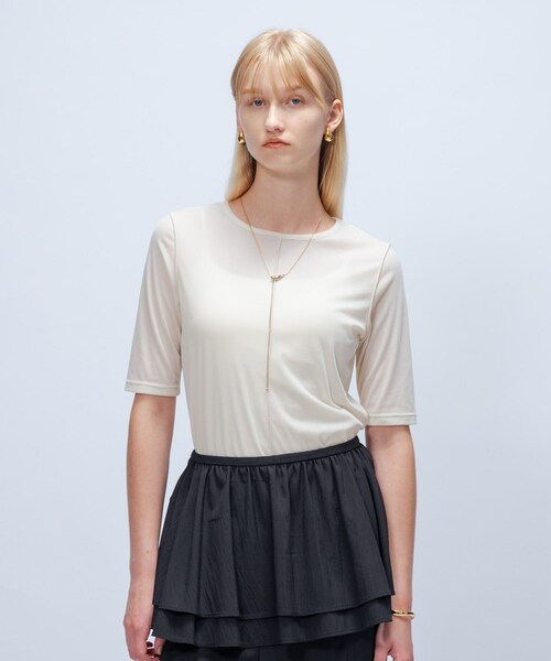 cloenc(クロエンス)の「【手洗い可】フロッキーベロアトップス(Tシャツ/カットソー・レディース・キャメル/オフホワイト/ブラック・02)」の1枚目の写真