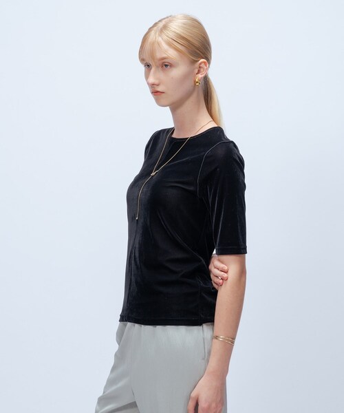 cloenc(クロエンス)の「【手洗い可】フロッキーベロアトップス(Tシャツ/カットソー・レディース・キャメル/オフホワイト/ブラック・02)」の21枚目の写真