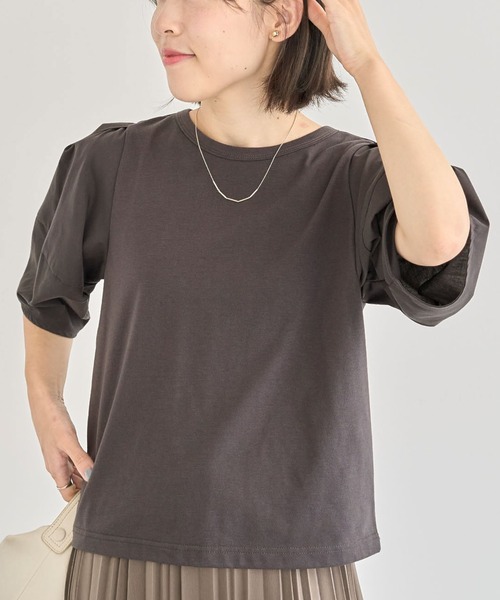 ELENCARE DUE（エレンカーレデュエ）の「・ELENCARE DUE バックZIPハイブリットT（Tシャツ/カットソー・レディース・ブラウン/ブラック/チャコールグレー/オフホワイト・FREE）」の3枚目の写真