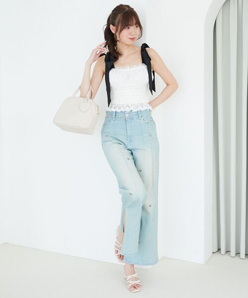 MAJESTIC LEGON（マジェスティックレゴン）の「配色肩リボンビスチェ（キャミソール・レディース・アイボリー/ベージュ系その他2/ブラック・MEDIUM）」の4枚目の写真