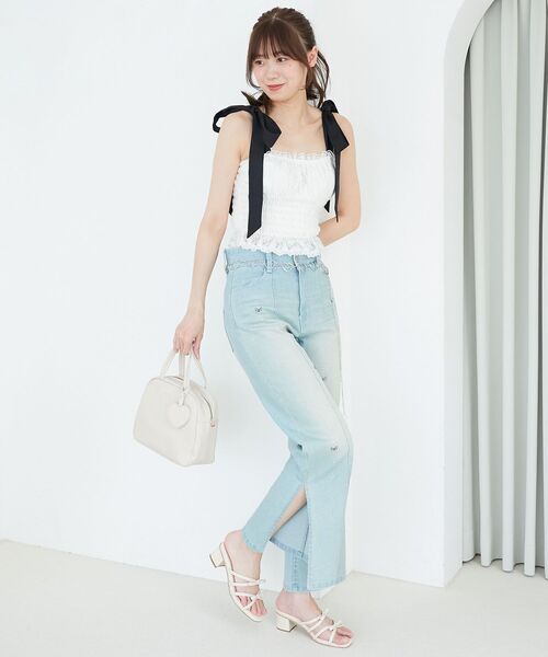 MAJESTIC LEGON（マジェスティックレゴン）の「配色肩リボンビスチェ（キャミソール・レディース・アイボリー/ベージュ系その他2/ブラック・MEDIUM）」の5枚目の写真