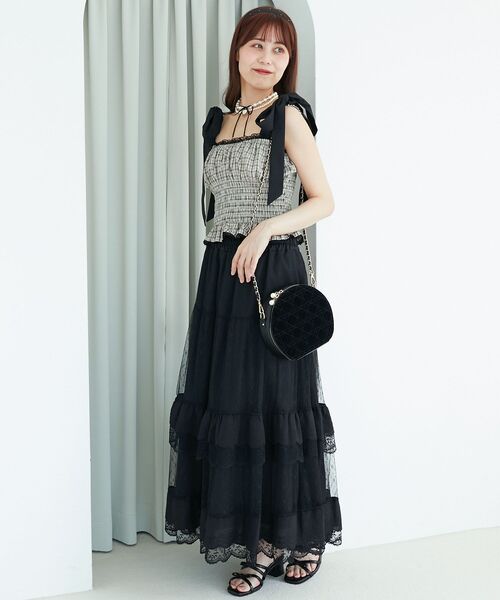 MAJESTIC LEGON（マジェスティックレゴン）の「配色肩リボンビスチェ（キャミソール・レディース・アイボリー/ベージュ系その他2/ブラック・MEDIUM）」の14枚目の写真