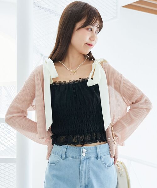 MAJESTIC LEGON（マジェスティックレゴン）の「配色肩リボンビスチェ（キャミソール・レディース・アイボリー/ベージュ系その他2/ブラック・MEDIUM）」の21枚目の写真