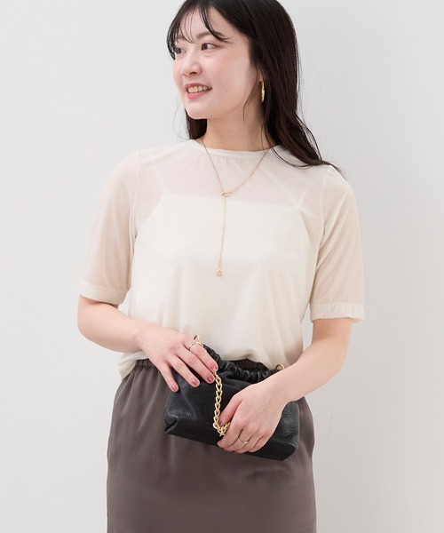 MICA&DEAL（マイカ＆ディール）の「シアーベロアTシャツ（Tシャツ/カットソー・レディース・ブルー/オフホワイト/ブラック/グレイッシュベージュ・FREE）」の2枚目の写真