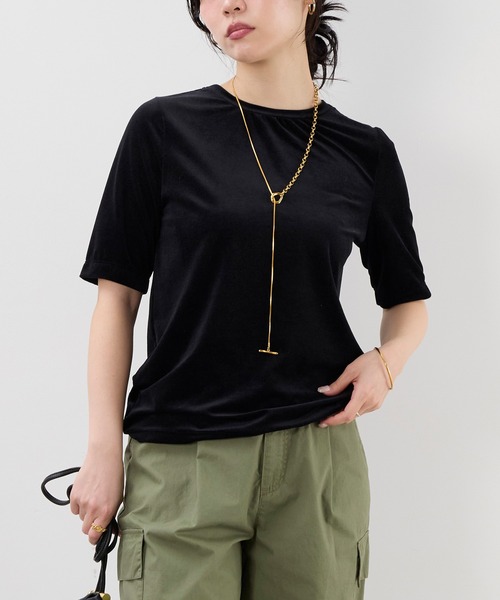 MICA&DEAL（マイカ＆ディール）の「シアーベロアTシャツ（Tシャツ/カットソー・レディース・ブルー/オフホワイト/ブラック/グレイッシュベージュ・FREE）」の3枚目の写真